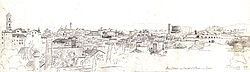 H. Allmers: Blick vom Kapitol Richtung Osten (1859), Bleistift, zweiteilig; je 23 x 63 cm; Archiv des Lk. Cuxhaven, NHA