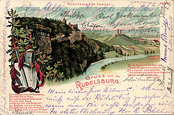 Kommerskarte mit den beiden Rudelsburg-Liedern von Allmers und Kugler